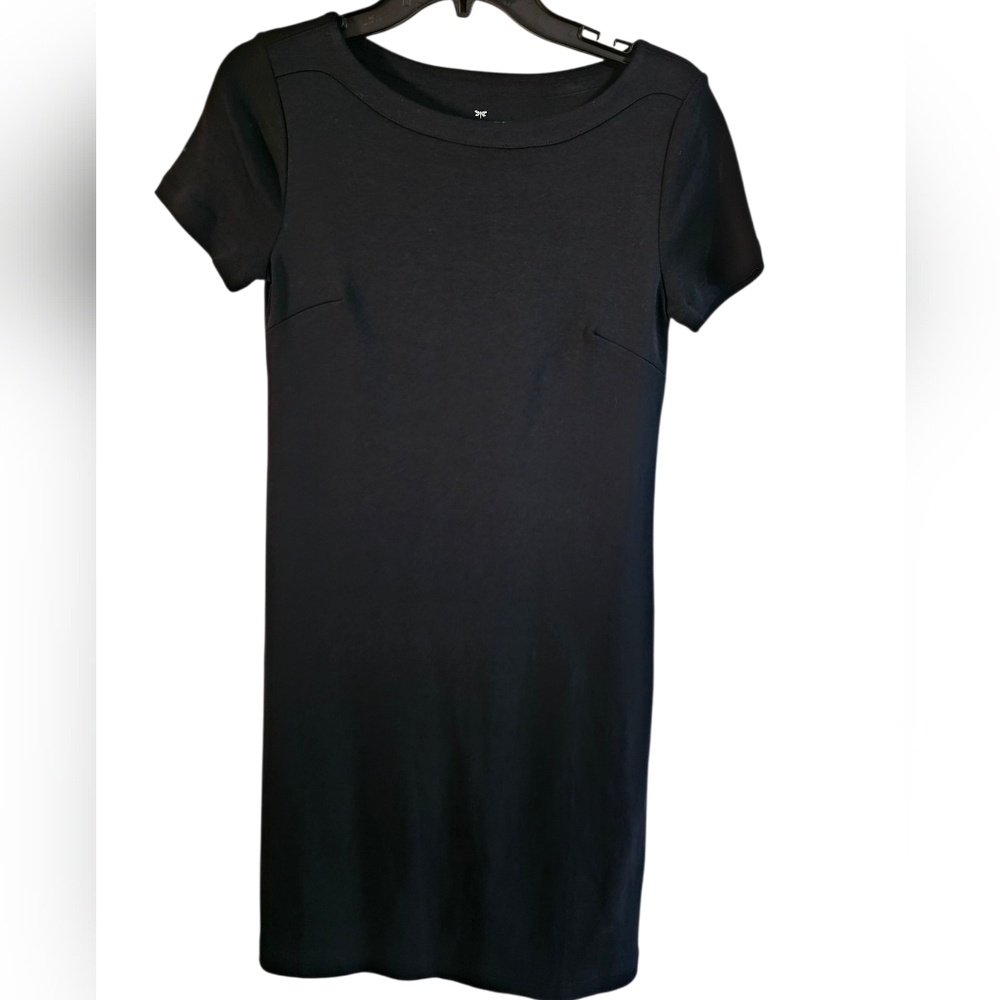 Talbots Women XS Black Sheath Dress Minimalist Cotton Knit Essential Elevated - Picture 2 of 6